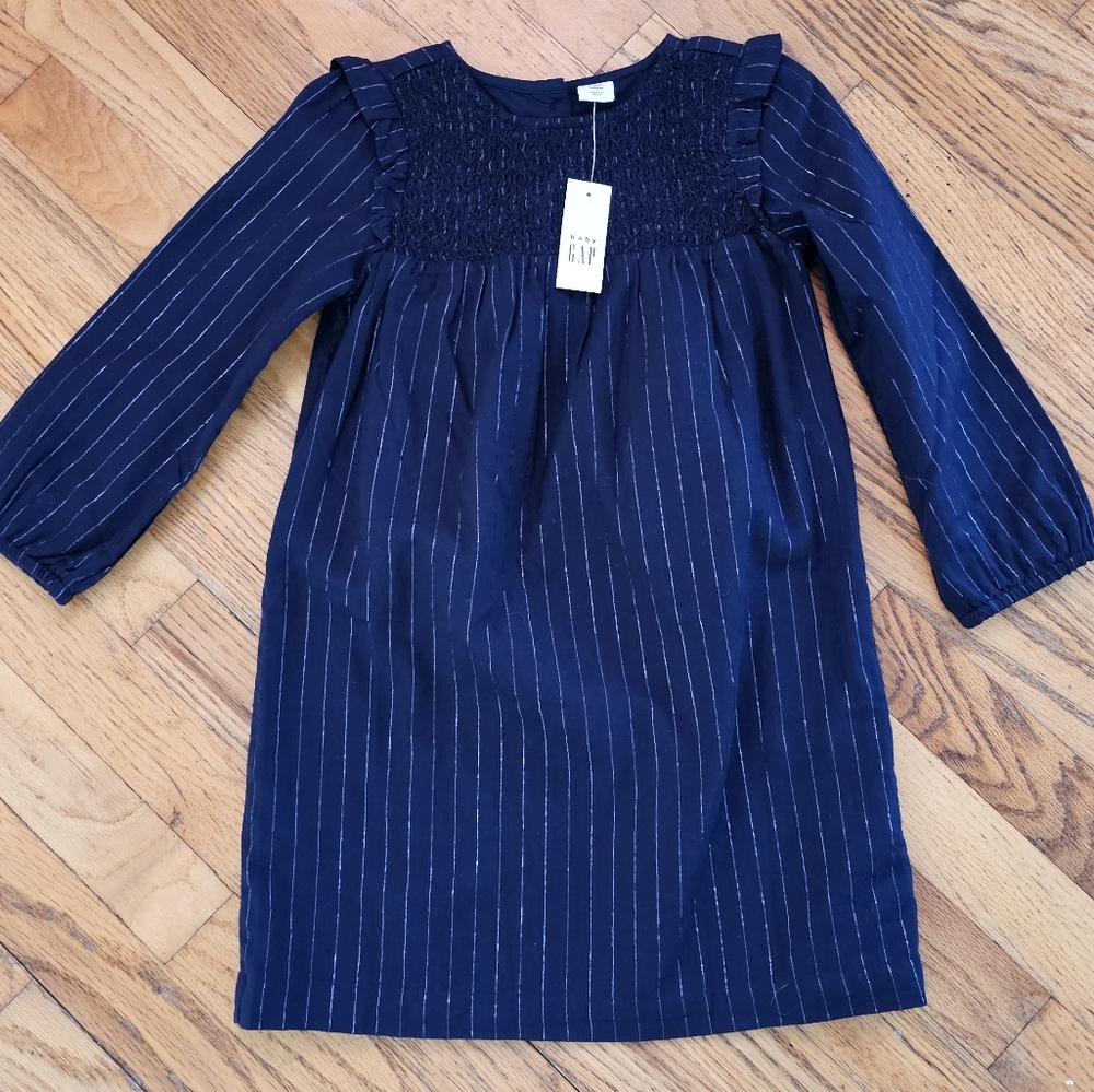 GAP navy dress with silver stripes 5T - Picture 1 of 3
